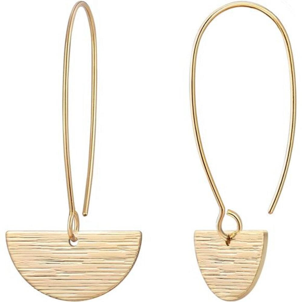 Minimalistic Thin Gold Hoop Earrings With Semicircular Pendants